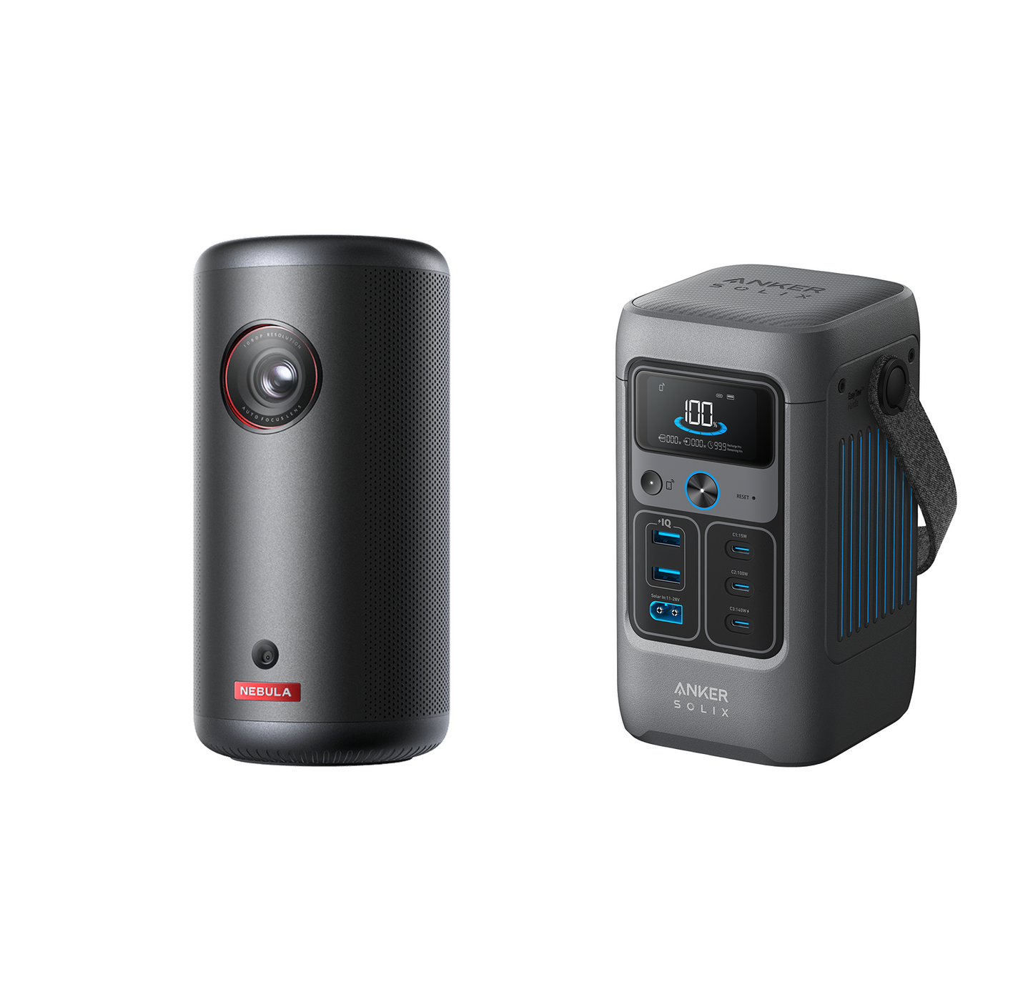Capsule 3 (New) | 1080p Mini Google TV Projector+Anker SOLIX C200 DC Portable Power Station